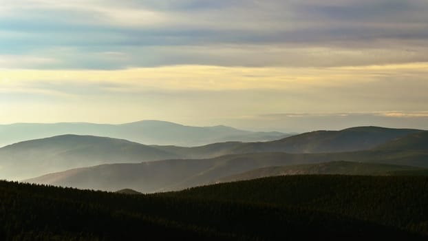 Beautiful landscape with forest and sky on mountains. Pure nature around Jeseníky - Czech Republic - Europe.