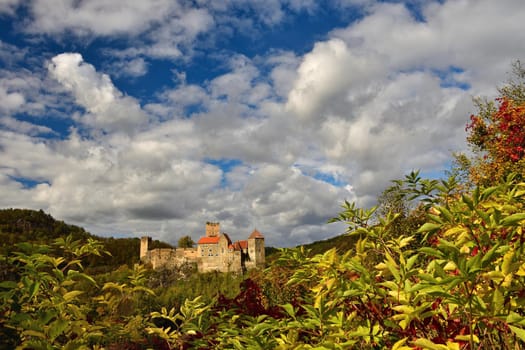 Beautiful autumn landscape in Austria with a nice old Hardegg castle.