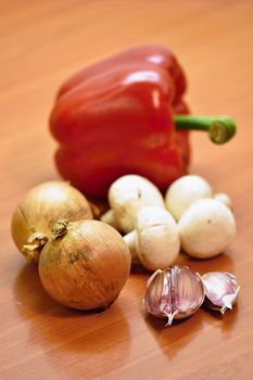 Vegetables on a wooden table.