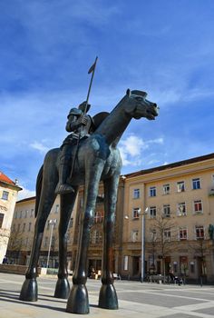 The city of Brno. - Czech Republic - Europe. St. Thomas Church in the city center and the statue of Markrabe Jošta of Luxembourg