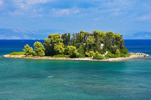 Mouse island.(Pontikonisi) Corfu - Kerkyra. Greece. Beautiful colorful island for summer holidays and travel.