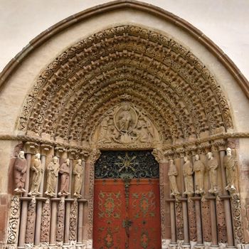 Porta Coeli. Gothic portal of the Romanesque-Gothic Basilica of the Assumption of the Virgin Mary, Czech Republic, built in 1230,