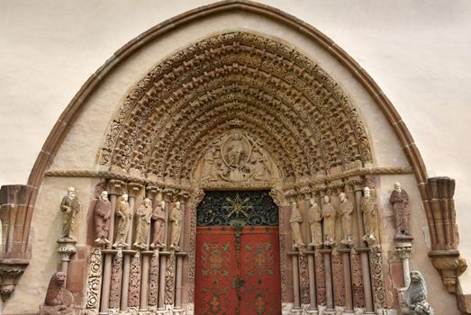 Porta Coeli. Gothic portal of the Romanesque-Gothic Basilica of the Assumption of the Virgin Mary, Czech Republic, built in 1230,