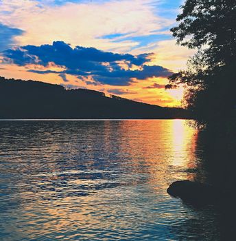 Beautiful sunset on the water.Brno dam. Brno - Czech Republic - Europe.