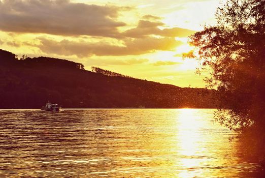 Beautiful sunset on the water.Brno dam. Brno - Czech Republic - Europe.