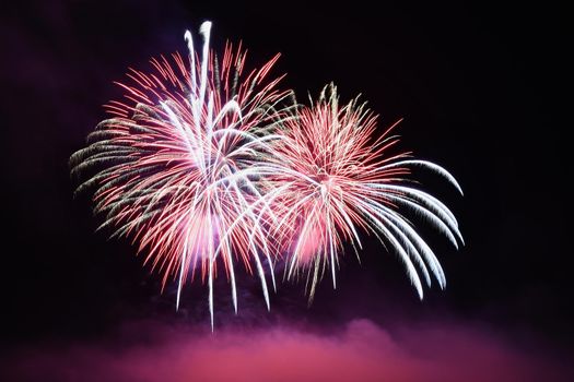 Beautiful colorful fireworks on water. Brno dam.
International Fireworks Competition Ignis Brunensis. Brno - Czech Republic - Europe.