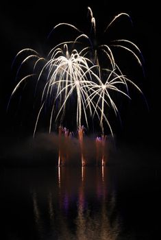 Beautiful colorful fireworks on water. Brno dam.
International Fireworks Competition Ignis Brunensis. Brno - Czech Republic - Europe.