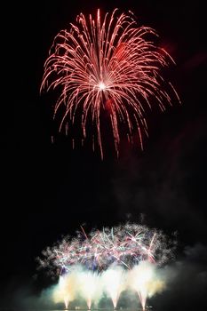 Beautiful colorful fireworks on water. Brno dam.
International Fireworks Competition Ignis Brunensis. Brno - Czech Republic - Europe.