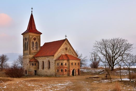 Beautiful old church of St. Linhart. Catholic temple village of Musov - Pasohlavky, Czech Republic.
Photo of landscape with sunset on a dam New Mills (Nove Mlyny)