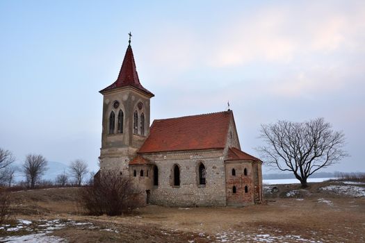 Beautiful old church of St. Linhart. Catholic temple village of Musov - Pasohlavky, Czech Republic.
Photo of landscape with sunset on a dam New Mills (Nove Mlyny)