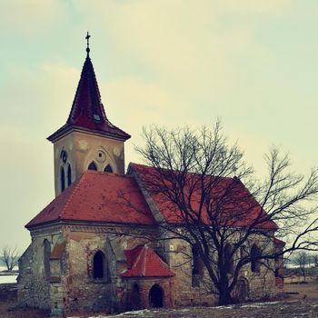 Beautiful old church of St. Linhart. Catholic temple village of Musov - Pasohlavky, Czech Republic.
Photo of landscape with sunset on a dam New Mills (Nove Mlyny)