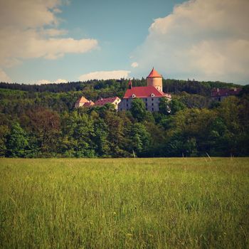 Beautiful Gothic castle Veveri. The city of Brno at the Brno dam. South Moravia - Czech Republic - Central Europe.