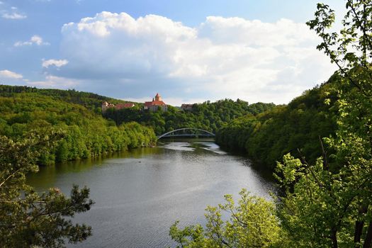 Beautiful Gothic castle Veveri. The city of Brno at the Brno dam. South Moravia - Czech Republic - Central Europe.