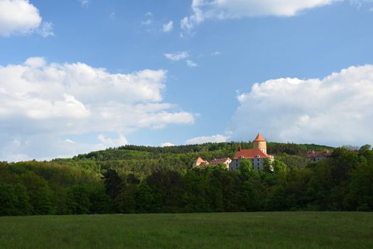 Beautiful Gothic castle Veveri. The city of Brno at the Brno dam. South Moravia - Czech Republic - Central Europe.