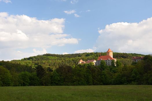 Beautiful Gothic castle Veveri. The city of Brno at the Brno dam. South Moravia - Czech Republic - Central Europe.