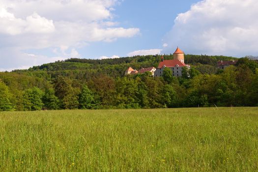 Beautiful Gothic castle Veveri. The city of Brno at the Brno dam. South Moravia - Czech Republic - Central Europe.