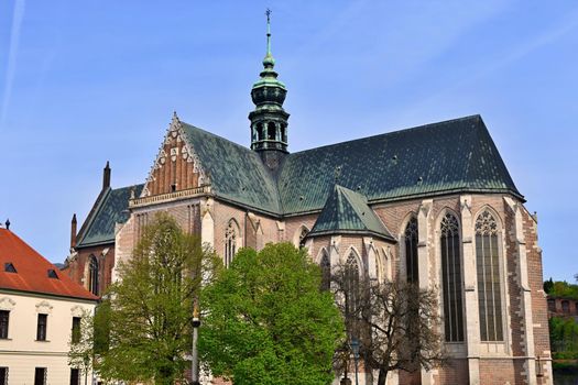 Beautiful old temple-church. Basilica of the Assumption. Virgin Mary. Brno Czech Republic. (Basilica minor) Morning sun.
