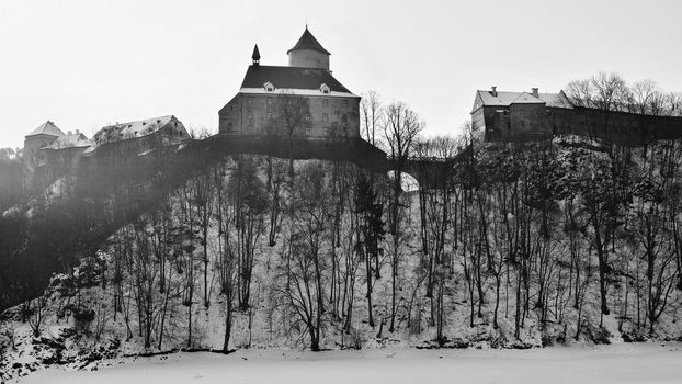 Winter landscape with a beautiful Gothic castle Veveri. Brno city - Czech Republic - Central Europe. 