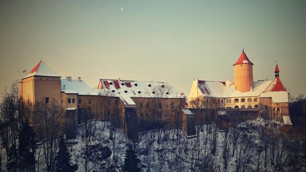 Winter landscape with a beautiful Gothic castle Veveri. Brno city - Czech Republic - Central Europe. 