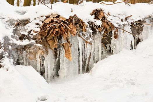 frozen creek. Beautiful winter seasonal  background in nature.