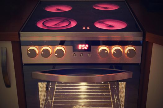 Electric ceramic stove inside the kitchen