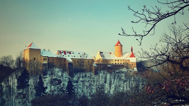 Winter landscape with a beautiful Gothic castle Veveri. Brno city - Czech Republic - Central Europe.