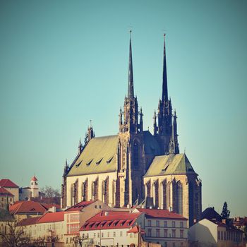 Brno - Czech Republic - Europe. Photo architectures sun and blue skies. Temple Petrov and Spilberk Castle.