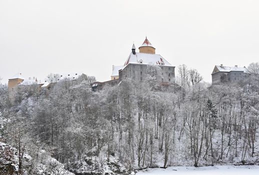 Winter landscape with a beautiful Gothic castle Veveri. Brno city - Czech Republic - Central Europe. 