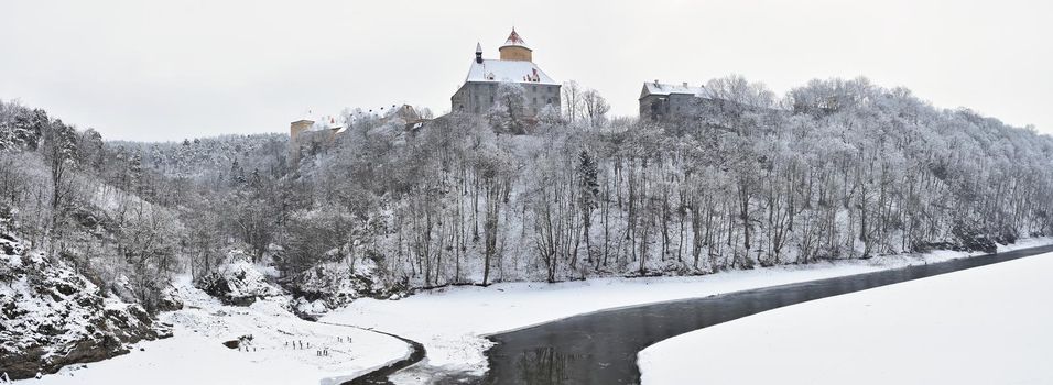 Winter landscape with a beautiful Gothic castle Veveri. Brno city - Czech Republic - Central Europe. 