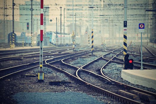 The train station and tracks. Brno Czech Republic. Central Station.