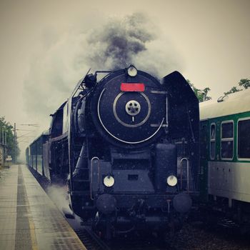 Historic steam train. Specially launched Czech old steam train for trips and for traveling around the Czech Republic.