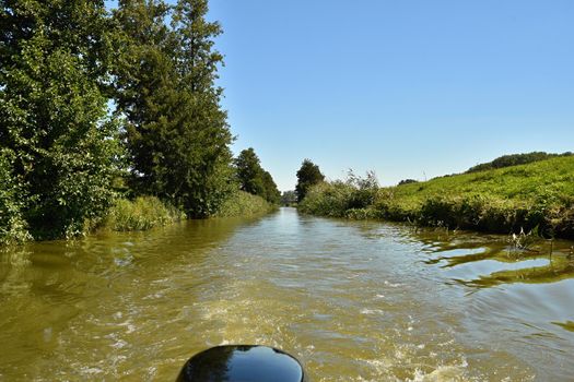 Morava river from the boat. Bata Canal.