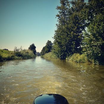 Morava river from the boat. Bata Canal.