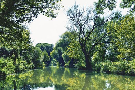 Beautiful summer landscape with river.Bata canal. Beautiful scenery in the Czech Republic.