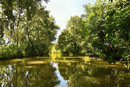 Beautiful summer landscape with river.Bata canal. Beautiful scenery in the Czech Republic.