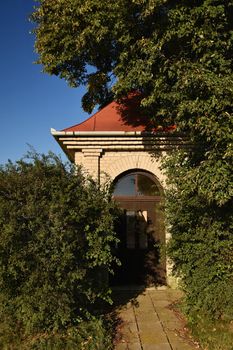 Beautiful little chapel. Europe - Czech Republic. South-Moravian region. Beautiful landscape with sunset - wine region.