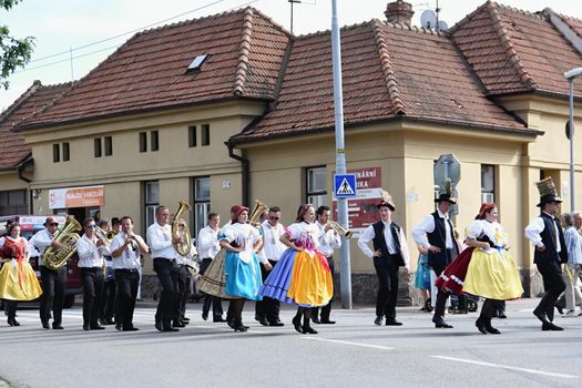 Brno, Czech Republic August 16, 2016.
Czech traditional feast. Tradition folk dancing and entertainment.