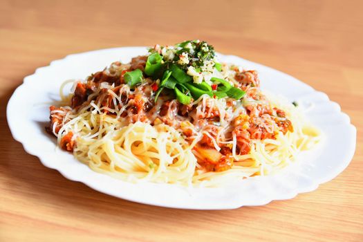 Traditional Italian spaghetti with meat sauce. Popular, delicious and healthy food.