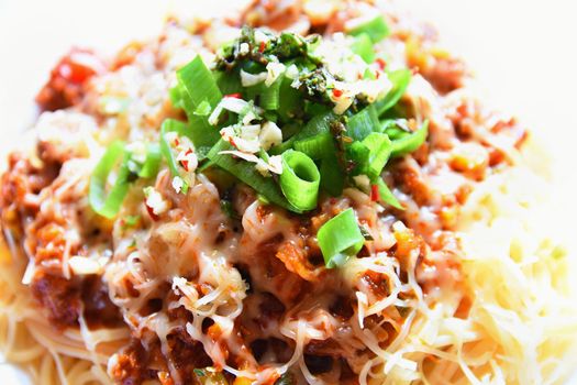 Traditional Italian spaghetti with meat sauce. Popular, delicious and healthy food.