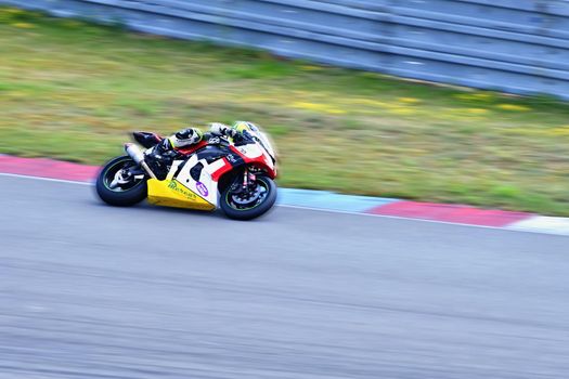 Motorcycles on the racetrack.Brno