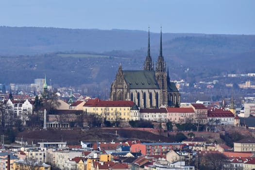 The city of Brno, Czech Republic-Europe. Top view of the city with monuments and roofs.