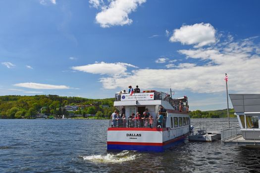 Brno dam. South Moravia. Czech Republic Europe. Recreational area of entertainment and sports. Beautiful countryside with nature, clear water and sky with sun and clouds.