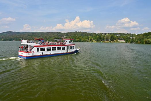 Brno, Czech Republic - Europe. August 24, 2019.
Cruise ship / steamer on the Brno dam.