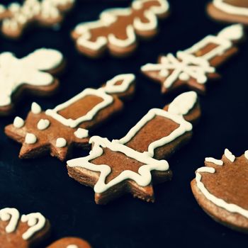 Christmas homemade gingerbread cookies. Festive concept with baking on Christmas time.