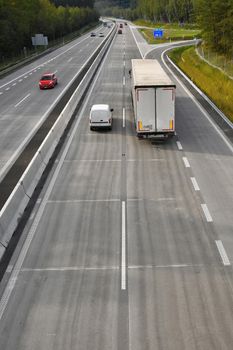 Cars on highway in traffic jam.