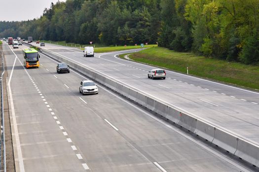 Cars on highway in traffic jam.