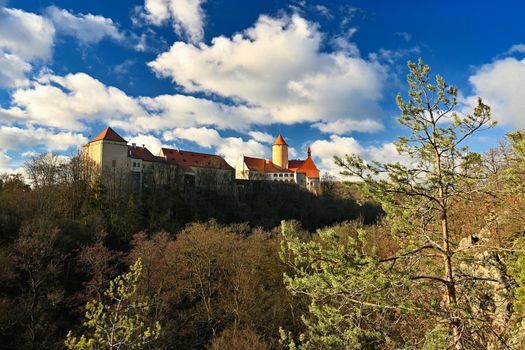 Beautiful Gothic castle Veveri. The city of Brno at the Brno dam. South Moravia - Czech Republic - Central Europe.