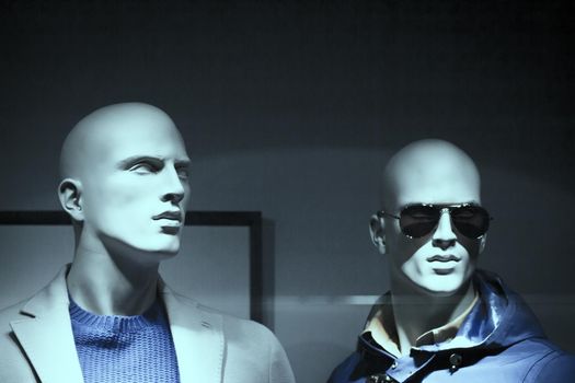 Portrait of a male mannequin with mysterious expression. No people