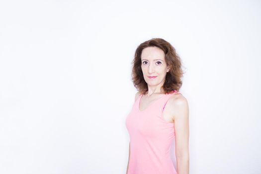 Portrait of woman with happy and positive expression. Copy space.