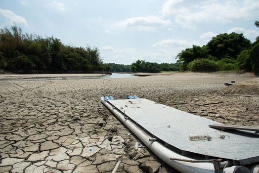 Drought lake and land in Guantian, Tainan, Taiwan named The Lake of Dreams Water shortage concept.